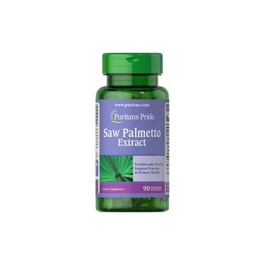 Puritan's Pride Saw Palmetto Extract 250 mg, 90 Rapid Release Softgels, supports men’s prostate and urinary health.